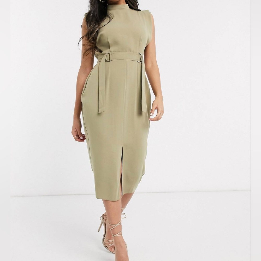 ASOS DESIGN Petite cap sleeve split sleeve midi dress with d-rings